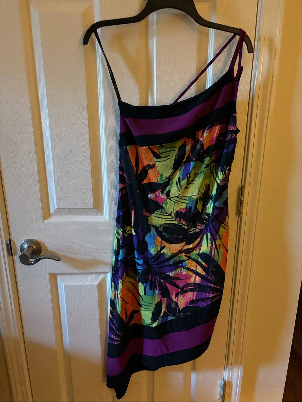Joseph Ribkoff Purple Multicolor Asymmetrical Tropical Slip Dress